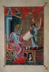 Arm.558, fol.265v São João Evangelista, de um livro do evangelho, c.1250 (vellum)