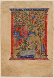Fólio de um manuscrito armênio: A entrada em Jerusalém, c.1500 (tinta, wc opaco e ouro sobre papel)