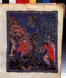 A descida ao Inferno. Iluminação pelo mestre do Codex Matenadaran (século XIII), miniatura, aguarela sobre pergaminho