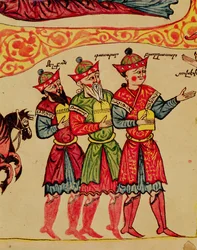 Ms 404 f.1v Os Três Reis Magos, detalhe da Natividade, século XII a XIII