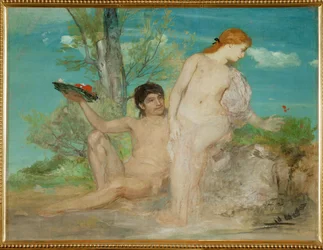 Paar vor einer Baumgruppe - Casal diante de um grupo de árvores ... (pintura sobre tela)