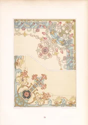 Ornamentos de canto Art Nouveau com motivos florais (litografia)