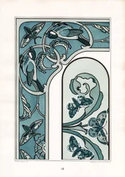 Ornamento de moldura Art Nouveau com pássaros e traças (litografia)