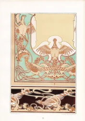 Orlas ornamentais Art Nouveau com motivos de pássaros (litografia)