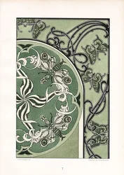 Motivos de insectos em composição ornamental verde (litografia)