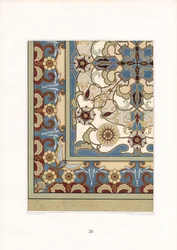 Padrão de tapete multicolorido com flores estilizadas (litografia)