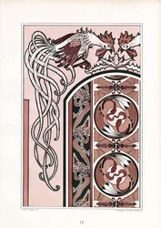 Decoração de livros ornamentais com galos (litografia)