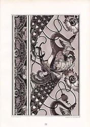 Bordaduras ornamentais com pavões e cravos em monocromia