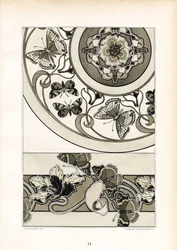Motivos de borboletas ornamentais em desenho monocromático (litografia)