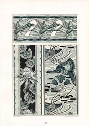 Composições ornamentais com motivos de cisnes e borboletas (litografia)
