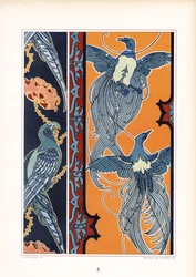 Frisos ornamentais com aves estilizadas (litografia)