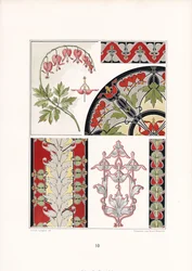 Estudos ornamentais com corações sangrentos e motivos de folhas estilizadas (litografia)