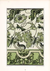 Ornamento de papoilas com motivos de insectos (litografia)