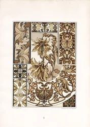 Ornamentos de folhas estilizadas em tons de sépia (litografia)