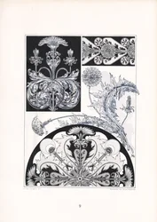 Ornamentos estilizados de cardos a preto e branco