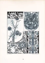 Ornamentação de cardo em coloração azul e branca (litografia)