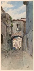 Rua estreita com casas