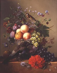 Natureza morta com frutos e flores