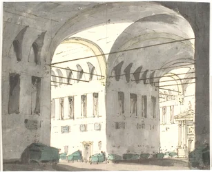 Interior com grandes arcos e camas?
