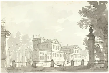 Palácio em parque vedado, t.h. um portão de treliça