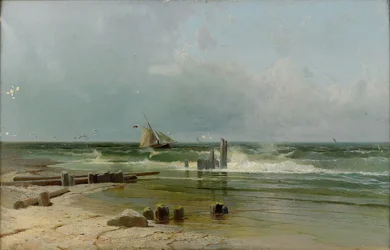Um barco à vela na praia, 1891