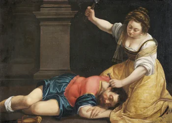 Yael tuant Sisera - Jael e Sisera de Gentileschi, Artemisia (1598-1653), c. 1620 - Óleo sobre tela, 86x125 - Szepmuveszeti Muzeum, Budapeste