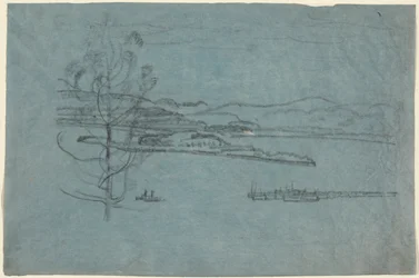 Paisagem com doca e dois barcos