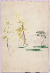 paisagem com três árvores individuais do livro AB Davies, edição 33, 50