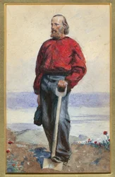 Giuseppe Garibaldi na Ilha de Capri - Oeuvre de Arthur Boyd Houghton(1836-1875) - 1860 - Aquarela sobre papel - 25,5x18 - Coleção Particular