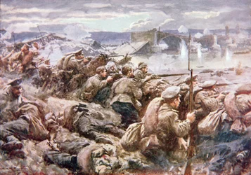 Uma ação heróica de retaguarda russa no grande retiro polonês (lito colorido)