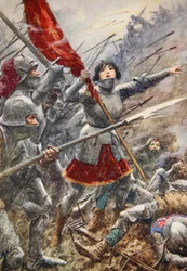 Joana d’Arc conduzindo os seus homens com o estandarte