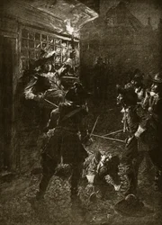 Os partidários de King Charles II atacam Sir John Coventry, 1670, ilustração da "História da Nação Britânica" de Hutchinson, c.1920