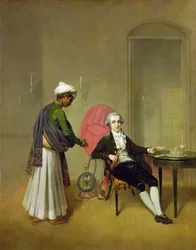 Um cavalheiro, possivelmente William Hickey, e seu servo indiano, c.1785 (óleo sobre tela)