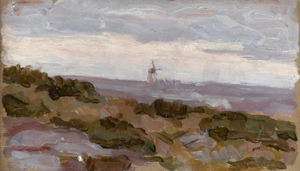 Estudo de paisagem com moinho de vento no horizonte, c.1900