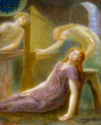 "Santa Cecília" Pintura de Arthur Hughes (1832-1915) 1874 Coleção particular