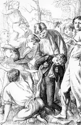 A primeira façanha de Tom no futebol, ilustração de &39;Tom Brown&39;s School Days&39;, de Thomas Hughes (1822-96), edição de 1869