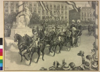 O Imperador Guilherme II e o Imperador Francisco José I em Budapeste, 1897 (desenho a lápis)