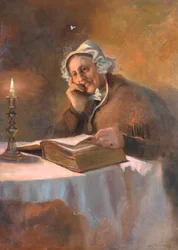 Retrato de uma velha lendo a Bíblia à luz de velas, 1896