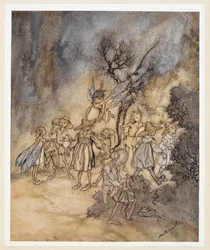 ACT IV: Cena I, linha 138
Entrar em certos Reapers, devidamente habitados.
Juno e Ceres enviam a Iris para ir buscar algumas ninfas e ceifeiras para dançar no campo.