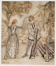 Ai, ora agora, não trabalhe tanto, ilustração de William Shakespeares The Tempest, pub. 1926