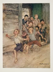 Explodindo como uma legião de jovens diabinhos, de The Legend of Sleepy Hollow por Washngton Irving (1783 - 1859), pub. 1928