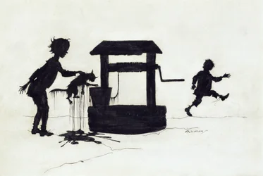 Ding Dong Bell, ilustração de mamãe ganso: The Old Nursery Rhymes, publicado em 1913 (caneta & tinta)