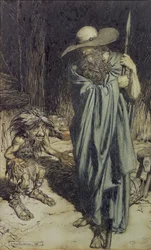 Anão e Wotan, de Wagners Anel dos Niebelungen, 1911 (wc, caneta e tinta)