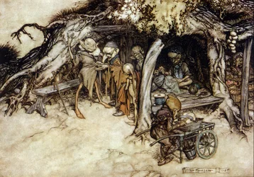 Elfos fazem um casaco, Ilustração de Arthur RACKHAM (1867-1939) para The Dream of a Summer Night de William SHAKESPEARE