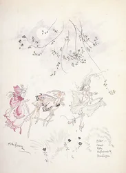 Digite: Teia de aranha, mariposa, mostarda e ervilha. Ilustração para Shakespeare "s" Um Sonho de uma Noite de Verão ", c.1908