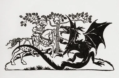 George e o Dragão. Do livro English Fairy Tales retold by F.A. Steel com ilustrações de Arthur Rackham, publicado em 1927.