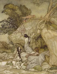 Girls by a Stream, 1906 (caneta, tinta e wc)