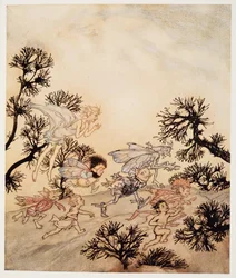 Vá carregar meus goblins que eles moem suas juntas com convulsões secas, ilustração de William Shakespeares The Tempest, pub. 1926