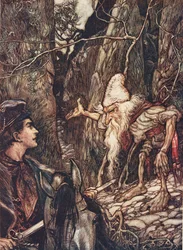 Bom anão, você não pode me dizer onde estão meus irmãos dos contos de fadas dos irmãos Grimm, bar. 1909