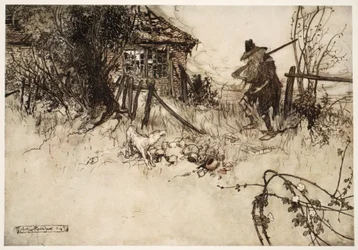 Ele encontrou a casa em decadência Meu próprio cachorro, suspirou o pobre Rip, esqueceu-se de mim, de Rip Van Winkle por Washington Irving, pub. 1910